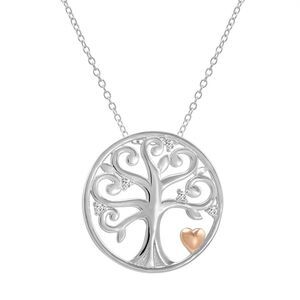 Cubic Zirconia Tree of Life Pendant with Gold Plated Heart in Sterling Silver